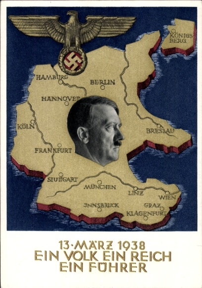 Artist Postcard Klein, One people, one empire, one leader, annexation of Austria in 1938, Greater Germany