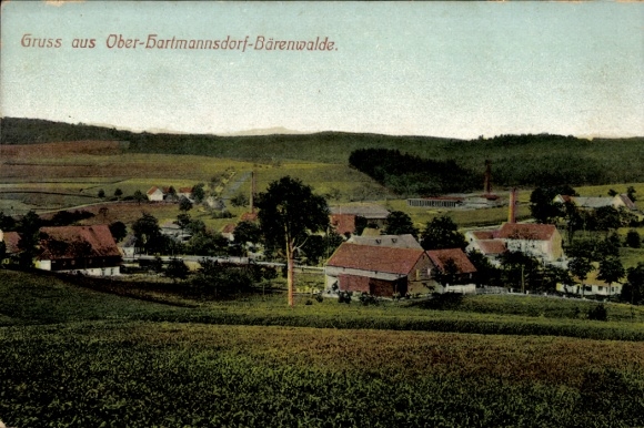 Postcard Ober Hartmannsdorf Bärenwalde near Kirchberg Saxony, general view