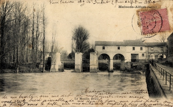 Postcard Maisons Alfort Val de Marne, Le Moulin Brule