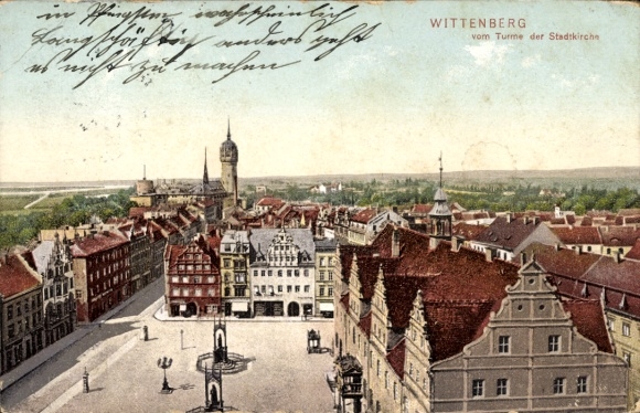 Postcard Lutherstadt Wittenberg, view from the tower of the Wittenberg city church