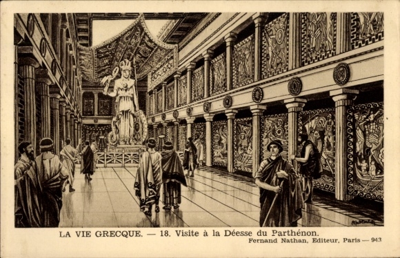 CPA La vie Grecque, odwiedź Déesse du Parthenon
