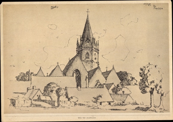 Sammelbild Zeichnung von Adolf Hitler, Ardoye in Flandern 1917, I. WK, Sammelwerk Nr. 15 Bild 103