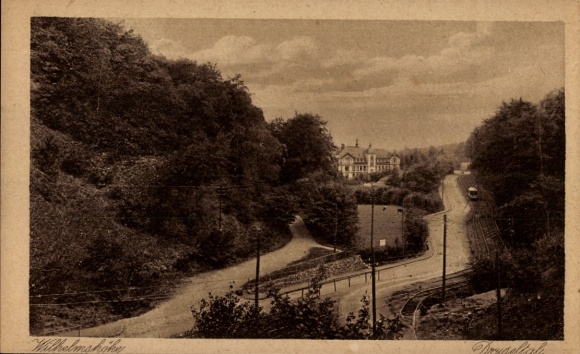 Postcard Wilhelmshöhe Reinsdorf in Saxony, landscape with hotel, road and trees