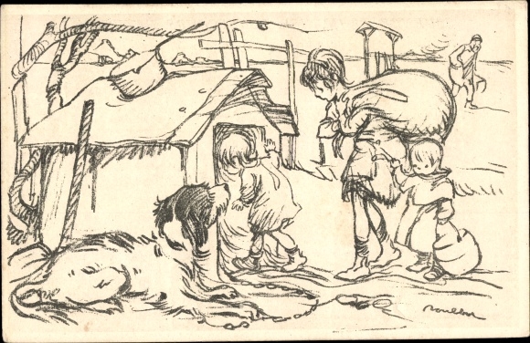 Artist PC Poulbot, Francisque, Children move into a kennel