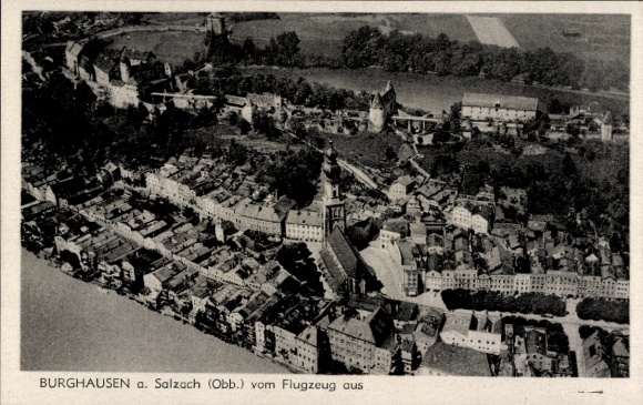 Postcard Burghausen an der Salzach Upper Bavaria, aerial photograph
