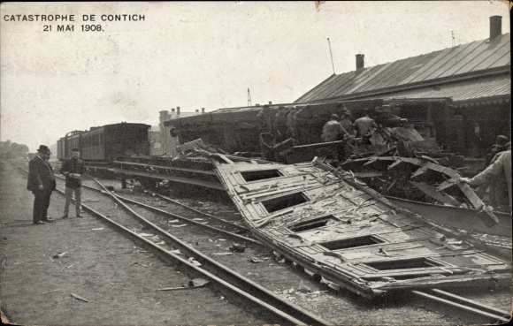 Postcard Contich Kontich Flanders Antwerp, Catastrophe 21 May 1908, railway accident