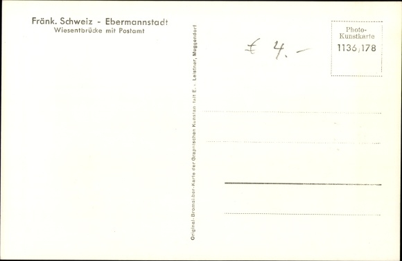 Ak Ebermannstadt in Oberfranken, Wiesentbrücke mit Postamt