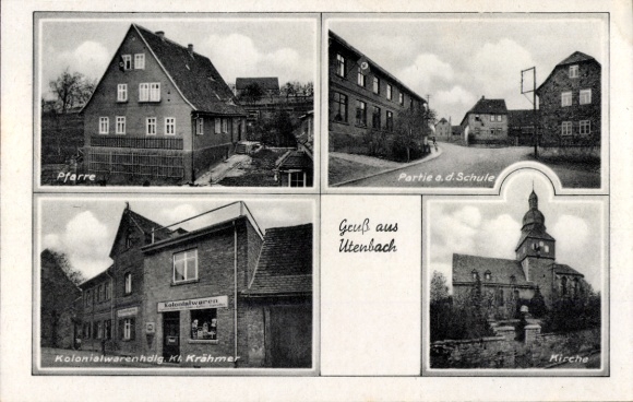 Postcard Utenbach Apolda in Weimarer Land Thuringia, parish, party at the school, colonial goods Krähmer
