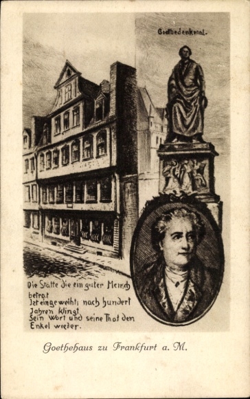Artist Postcard Liebig, Frankfurt am Main, Goethe House, Goethe Monument, Goethe, portrait