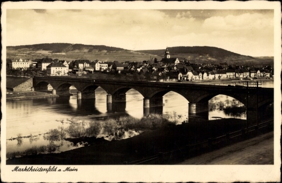 Postcard Marktheidenfeld in the Spessart Lower Franconia, river section, bridge, town