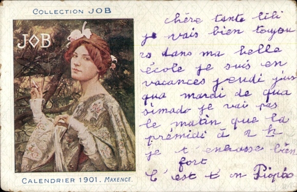 Jugendstil Künstler Ak Maxence, Ed., Collection Job, Calendrier 1901, Frauenportrait