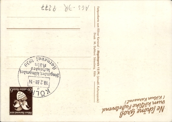Postal stationery artist PC Cologne on the Rhine, carnival, parade, cathedral