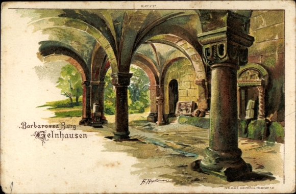 Artist Chromo-Litho Hartmann, A., Gelnhausen, Barbarossa Castle, columns