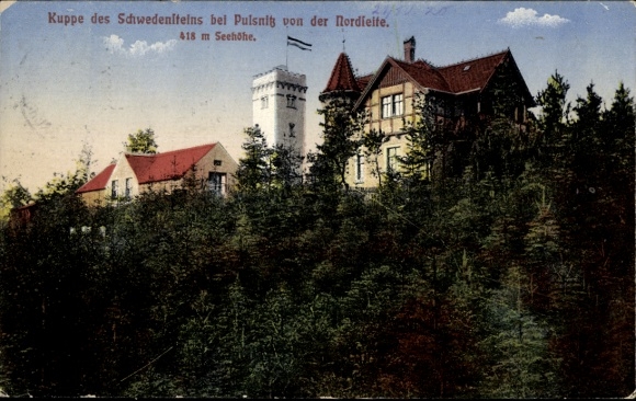 Postcard Pulsnitz Saxony, top of the Schwedenstein