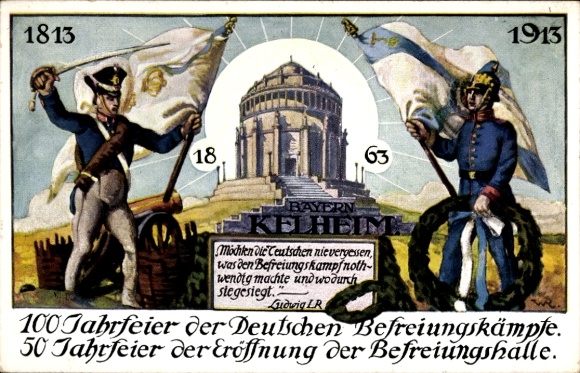 Artist Postcard Kelheim an der Donau Lower Bavaria, Liberation Hall, 100th anniversary of the liberation struggles
