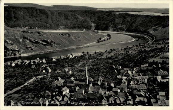 Ak Niederemmel Piesport an der Mosel, Luftaufnahme