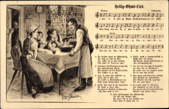 Song artist PC Schneider, Rud., Heilig Ohmd song, family when pouring lead, Wilhelm Vogel