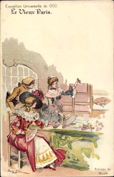 Artist Chromo-Litho Robida, Old Paris, Expo 1900, Guerin Boutron Chocolate, Fashion Items