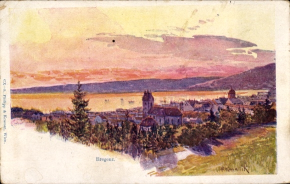 Postcard Bregenz on Lake Constance Vorarlberg, landscape with lake, soft colors, no personalities, no