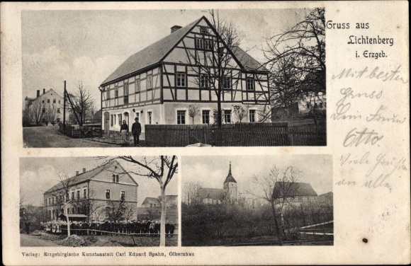 Ak Lichtenberg im Erzgebirge, Fachwerkhaus, Ortsansichten