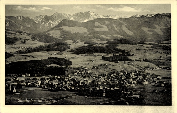 Postcard Sonthofen in the Oberallgäu Swabia, aerial photograph