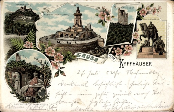 Litho Steinthaleben Kyffhäuserland, Kyffhäuser, Kaiser Wilhelm Denkmal, Barbarossa, Rothenburg