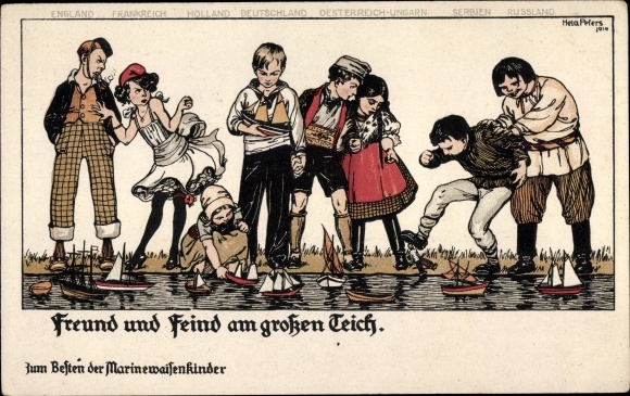 Kunstenaarskaart Peters, Hela, vriend en vijand bij de grote vijver, vlootvereniging van Duitse vrouwen