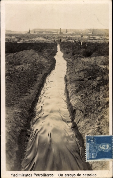 Postcard Argentinien, Yacimientos Petroliferos, an oil stream