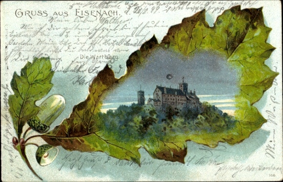 Eichenblatt Chromo-Litho Eisenach, Wartburg, trees, moon