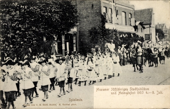 Ak Husum in Nordfriesland, 300jähriges Stadtjubiläum und Heimatsfest 1903, Spielleute