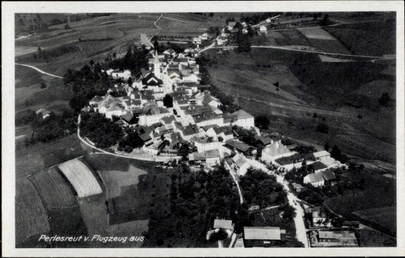Postcard Perlesreut Lower Bavaria, aerial view of rural surroundings, architecture
