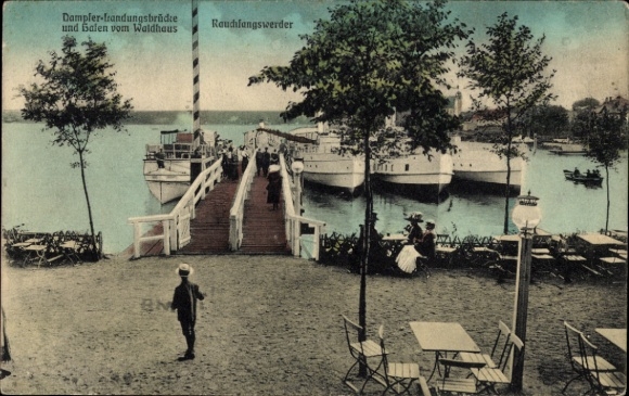 Ak Berlin Köpenick Schmöckwitz Rauchfangswerder, Dampfer-Landungsbrücke, Gastwirtschaft Waldhaus