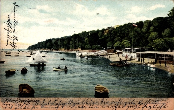 Postcard Hamburg Altona Othmarschen Övelgönne, beach with boats