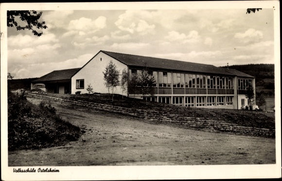 Postcard Ostelsheim in the northern Black Forest, elementary school