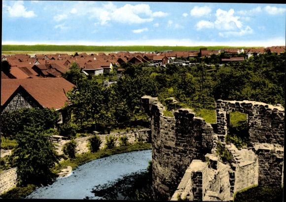 Postcard Friedewald in Hessen, partial view, view from the castle, ruin