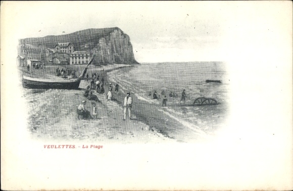 Postcard Veulettes Seine Maritime, beach, cliffs