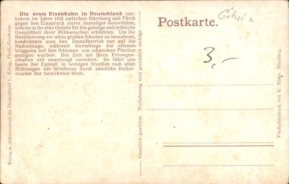 Artist PC Nuremberg, Fürth, First German Railway Eagle, 1835
