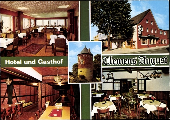 Postcard Davensberg Ascheberg near Munster, Hotel Gasthof Clemens August, bowling alley, tower