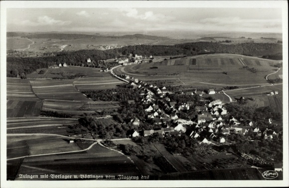 Ak Auingen Münsingen, Fliegeraufnahme, Löttingen, Wohnsiedlung, Felder