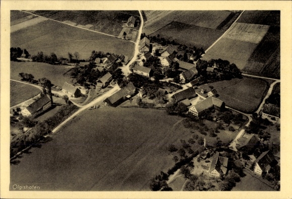 Postcard Olgishofen Kirchhaslach in Swabia, aerial photograph