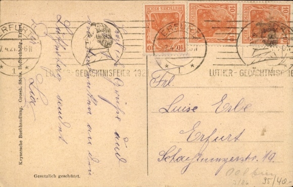 Postcard Erfurt in Thuringia, On the 400th anniversary of the Reformation 1517-1917, Luther is received