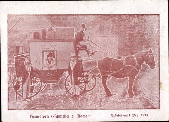 Postcard Eschweiler North Rhine Westphalia, historical postal journey of 2 Rhinelanders through Germany in 1933
