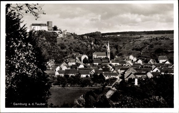 Postcard Gamburg Werbach an der Tauber, castle and place