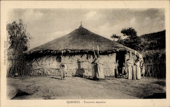 Ak Djibouti Dschibuti, Toucoule abyssine, Bild einer traditionellen Behausung, Cliché Brouillet
