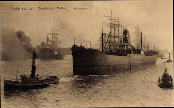 PC Hamburg, port, steamer, tow train