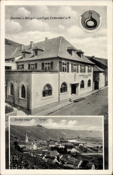Postcard Escherndorf Volkach in the Kitzingen district of Lower Franconia, inn and winery zum Engel