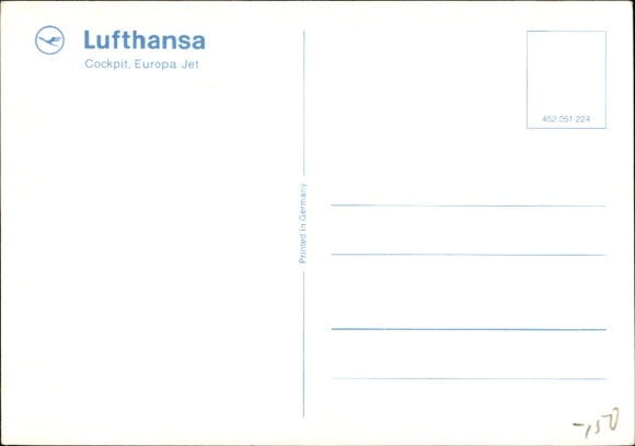 Postcard pilot and copilot in the cockpit, Lufthansa, Europa Jet, passenger aircraft