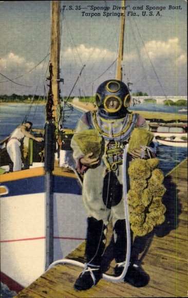Postcard Tarpon Springs Florida USA, sponge diver