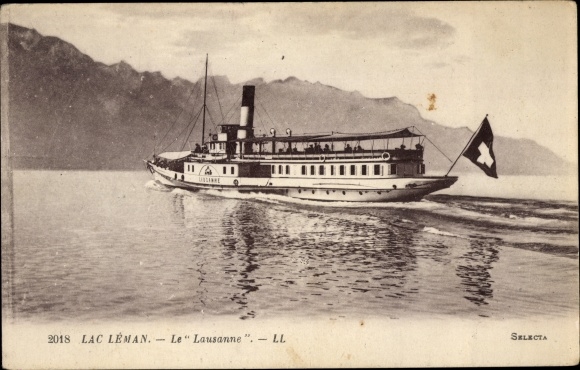 Postcard Lac Leman, saloon steamer Lausanne