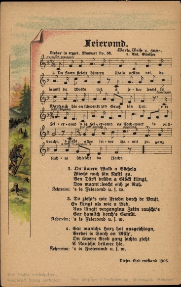Song Postcard Günther, Anton, Erzgebirgische Mundart 36, Feieromd